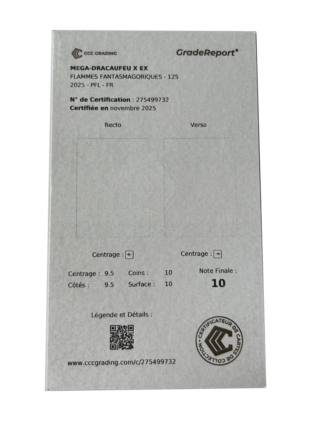 Méga-Dracaufeu X ex 125/094 — Flammes Fantasmagoriques — CCC 10 — Français — rapport