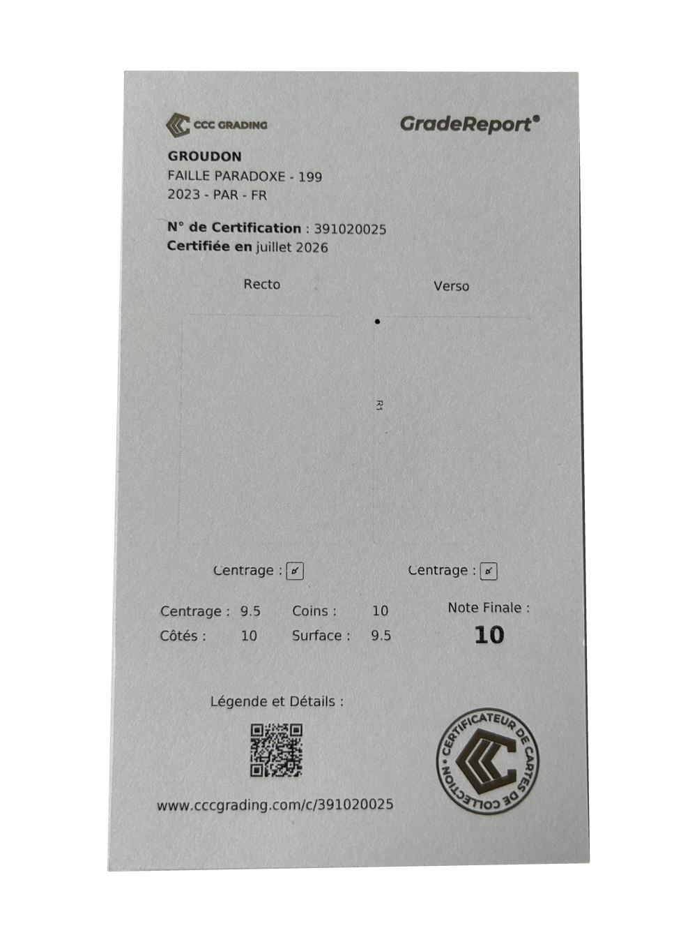 Groudon 199/182 — Faille Paradoxe — CCC 10 — Français — rapport